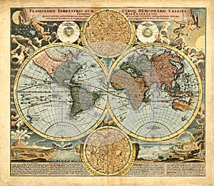 High Quality Antique World Map 1663-1724