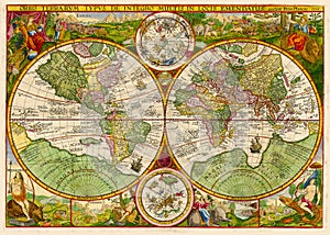 High Quality Antique World Map - Petro Plancio 1594