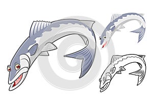 High Quality Barracuda Cartoon Character Include Flat Design and Line Art Version