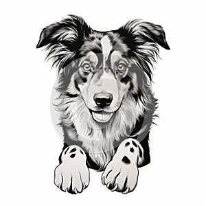 High-quality Black And White Australian Shepherd Paw Prints Drawing