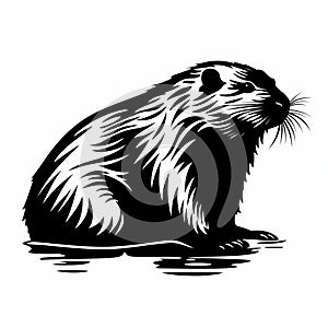 High Quality Black And White Beaver Illustration In Flowing Silhouette Style