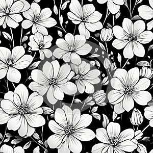 High quality black and white seamless floral design pattern
