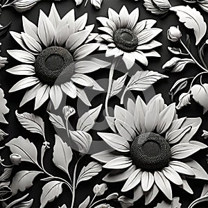 High quality black and white sun flower design pattern