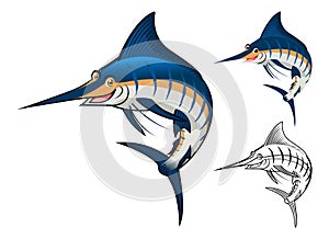 High Quality Blue Marlin Cartoon Character Include Flat Design and Line Art Version photo