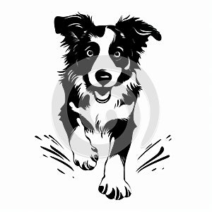 High-quality Border Collie Paw Prints Drawing On White Background