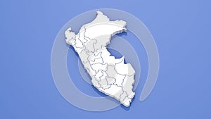 Peru Map with State Borders on Blue Background. 3D Render.