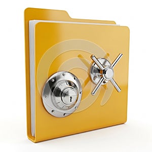 3D Yellow Folder with Safe Combination Lock - Data Security Concept