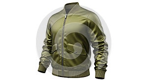 Stylish Olive Green Bomber Jacket 3D Render on White Background