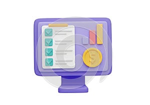 3d data analysis computer screen with charts and graphs isolated on transparent background