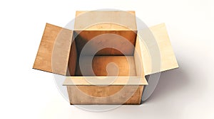 Open Empty Cardboard Box on White Background. Simple Packaging Concept. Ideal for Moving or Storage Solutions. High