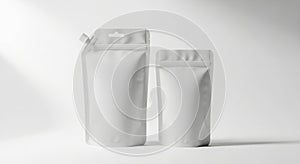 3d white squeeze pouches with caps isolated on transparent background