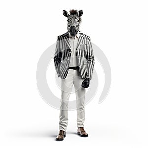 High-quality 3d Zebra Fashion Porter Full Body On White Background photo