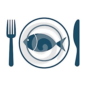 High quality dark blue flat fish plate icon
