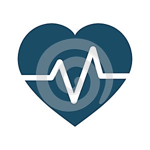 High quality dark blue flat heart beat, beat per minute, pulse icon