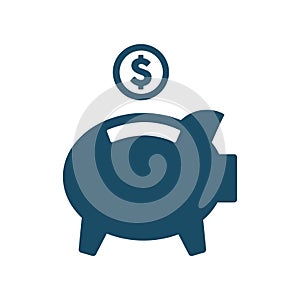 High quality dark blue flat piggy bank icon