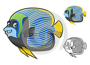 High Quality Emperor Angel Fish Cartoon Character Include Flat Design and Line Art Version
