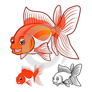 High Quality Fantail Goldfish Cartoon Character Include Flat Design and Line Art Version