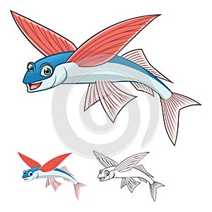 High Quality Flyingfish Cartoon Character Include Flat Design and Line Art Version photo