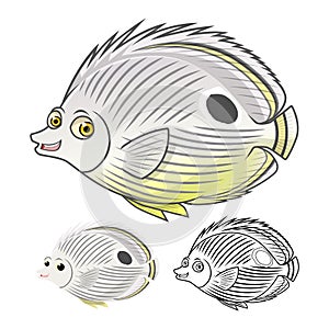 High Quality Four Eye Butterflyfish Cartoon Character Include Flat Design and Line Art Version