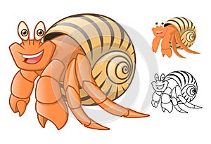 High Quality Hermit Crab Cartoon Character Include Flat Design and Line Art Version photo