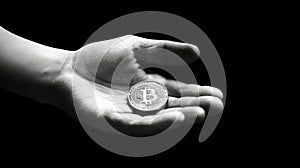 Hands Offering Bitcoins - High-Resolution Stock Image. Generative AI photo