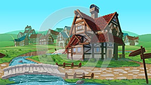 A high quality horizontal seamless background - village. photo