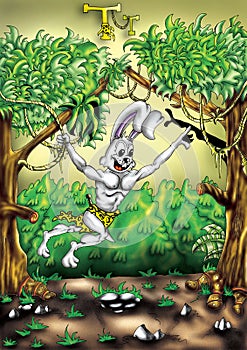 High quality Illustration of bunny rabbit Tarzan and Jane, cover, background, wallpaper