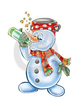 High quality Illustration of drinking snowman mascot, cover, background, wallpaper