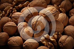 Close-up of organic walnuts and kernels