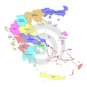 High quality labeled map of Greece with borders of the regions