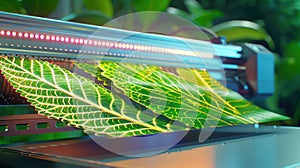 High quality large format printer producing vibrant green leaf pattern with precision and detail