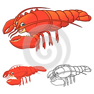 High Quality Lobster Cartoon Character Include Flat Design and Line Art Version