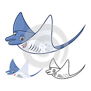 High Quality Manta Ray Cartoon Character Include Flat Design and Line Art Version photo