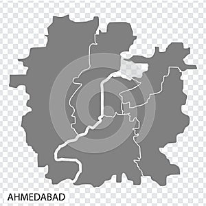 High Quality map of Ahmedabad is a city of India, with borders of the regions. Map of Ahmedabad