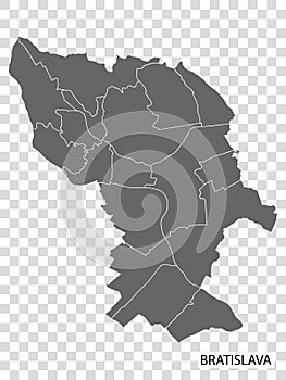 High Quality map of  Bratislava is a capital  of  Slovakia, with borders of the regions. Map of  Bratislava