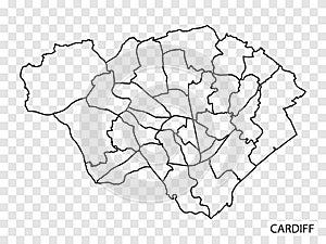 High Quality map of Cardiff is a city of United Kingdom, with borders of the districts. Map of Cardiff for your web site design, a