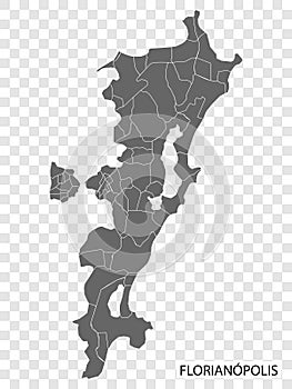 High Quality map of Florianopolis is a city of Brazil, with borders of the districts. Map of Florianopolis city photo