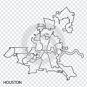 High Quality map of Houston is a city United States, with borders of the regions. Map Houston of Texas