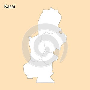 High Quality map of Kasai is a region of DR Congo