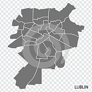 High Quality map of Lublin is a city Poland, with borders of the districts. Map of Lublin