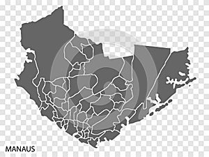 High Quality map of Manaus is a city Brazil, with borders of the districts. Map of Manaus