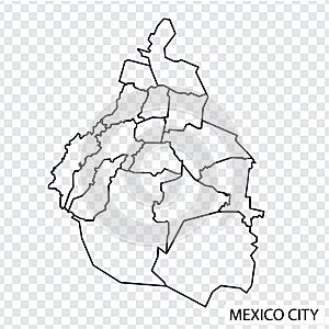 High Quality map of Mexico City is a capital United Mexican States   with borders of the districts. Map of Mexico City for your we