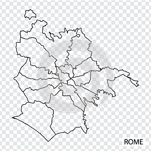 High Quality map of Rome is a capital Italy, with borders of the regions. Map municipalities of Rome for your web site design, app
