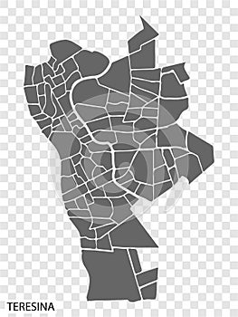 High Quality map of Teresina is a city Brazil, with borders of the districts. Map of Teresina
