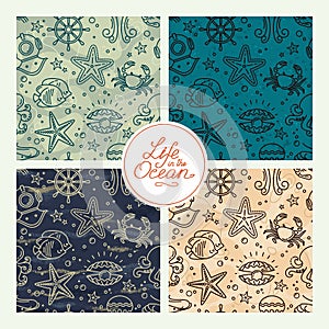 High quality marine seamless corals patterns with corals. A hand-drawn collection of coral and sea seamless patterns
