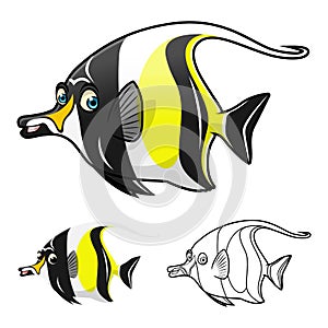 High Quality Moorish Idol Cartoon Character Include Flat Design and Line Art Version