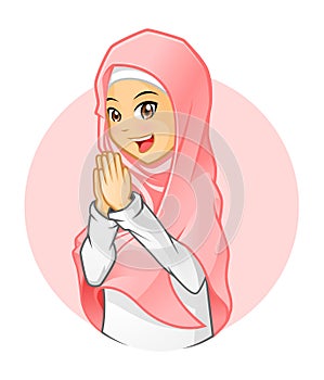 High Quality Muslim Girl Wearing Pink Veil with Welcoming Arms