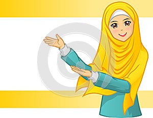 High Quality Muslim Woman Wearing Yellow Veil with Invite Arms