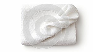 a high-quality, neatly folded white towel with a textured pattern on a white background