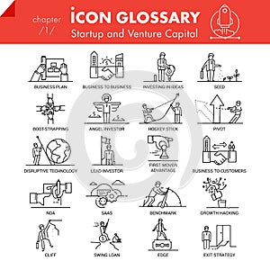 High quality outline icons pack of startup business and venture capital